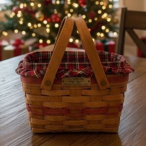 Longaberger 1992 Season's Greetings Basket Set - Lined Red Plaid Tidings‎ Deep